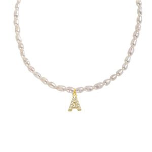 Pearl initial necklace in “B”